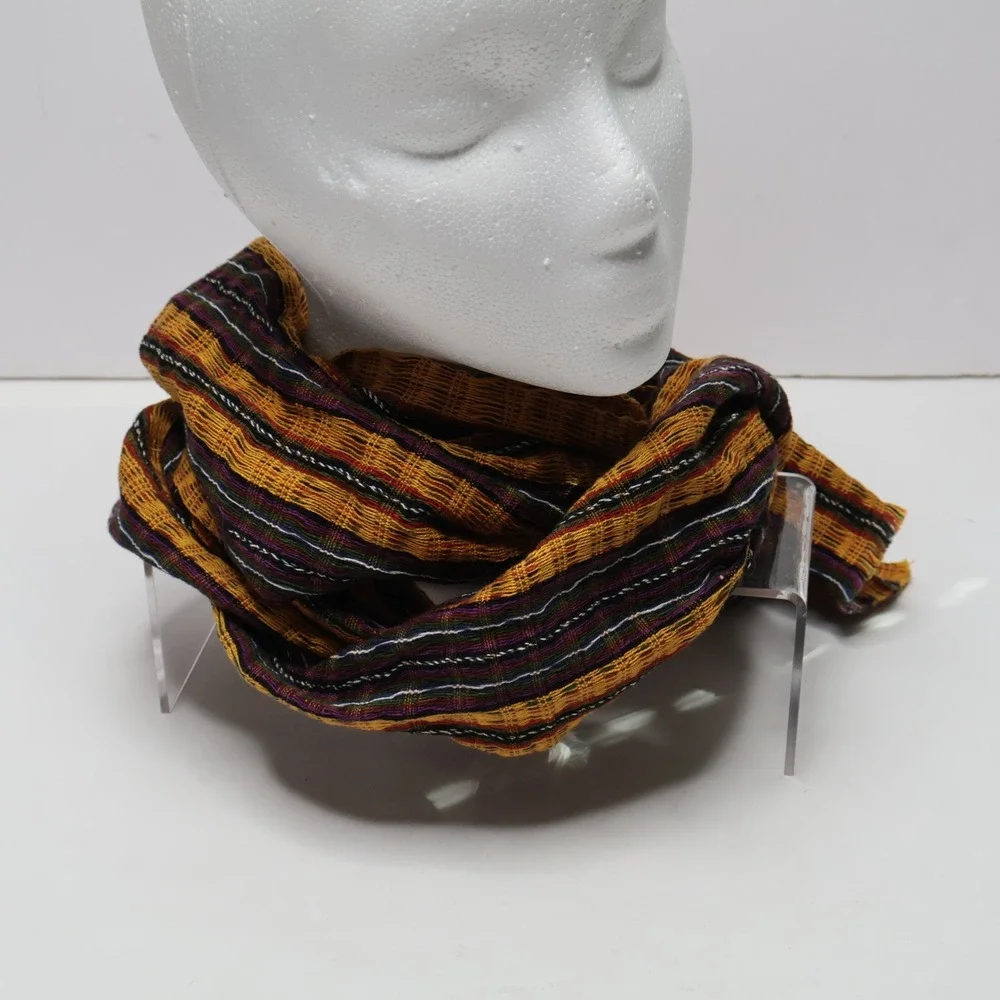 Unbranded Handwoven Striped Scarf Yellow Purple Green Boho Artisan‎ Accessory